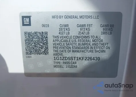 2019 Chevrolet Malibu Lt from USA, damaged, VIN 1G1ZD5ST1KF226430